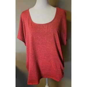 Tempted Coral Red Heathered Knit Top with Back Bow Detail Plus Size 1X